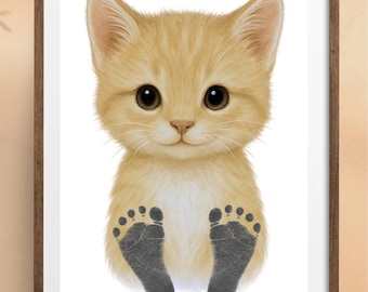Cat Footprint Art for Babies • Digital Baby Memory Printable • Instant Download