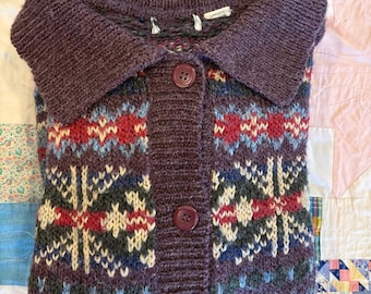 Vintage Nordic Fair Isle Knit Cardigan Wool Grandpa oversized Cottagecore XL