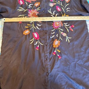 Johnny Was 100% Silk Embroidered Boho Tunic Blouse Floral Art To Wear artisan M image 6