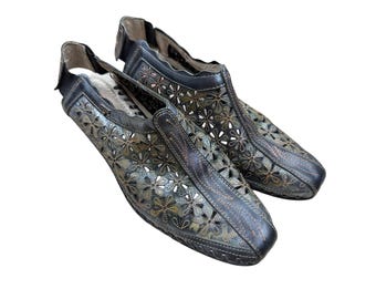 Pikolinos Floral Cutout Leather Heels EU 38 Boho Artisan Comfort Shoes