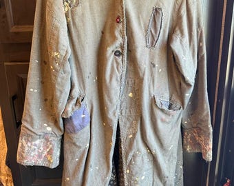 Magnolia Pearl Love Co Raw Hem Patchwork Artist Smock Jacket Coat OS