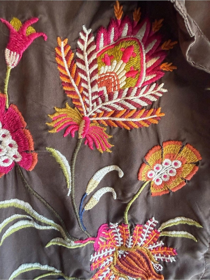 Johnny Was 100% Silk Embroidered Boho Tunic Blouse Floral Art To Wear artisan M image 4