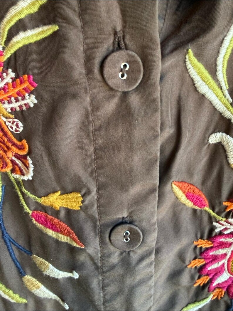 Johnny Was 100% Silk Embroidered Boho Tunic Blouse Floral Art To Wear artisan M image 8