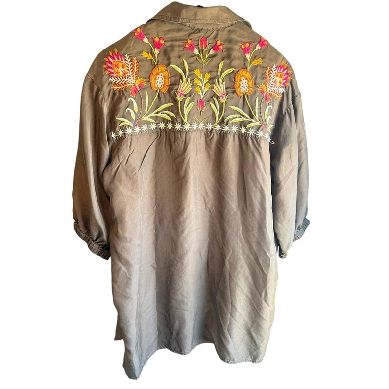 Johnny Was 100% Silk Embroidered Boho Tunic Blouse Floral Art To Wear artisan M image 3