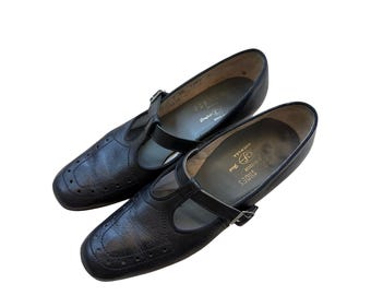 vintage FSP Musebeck chaussures richelieu Mary Jane en cuir noir avec brides en T 7AA USA