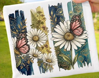 Daisy Flower Butterfly PNG: Floral Butterfly Brushstroke Nature Clipart png Spring Botanical Art Aesthetic Wildflower (Digital Download)