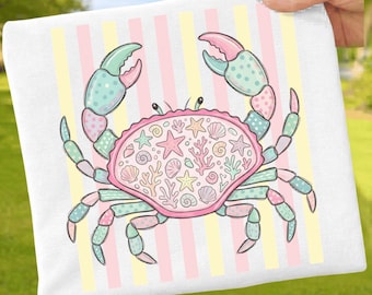 Everyday Summer Crab PNG: Coastal Crab Pastel Stripes Pink Preppy Aesthetic Beach Bay png Watercolor Clipart (Digital Download)