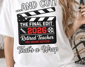 Y corte, eso es todo 2026 PNG: Frase divertida de jubilación Humor de profesor Graduación PNG Diseño de claqueta de película (Descarga digital)