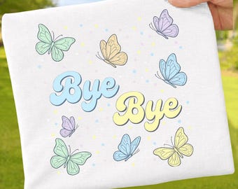 Everyday Summer Bye Bye Butterfly PNG: Pink Preppy Polka Dot Watercolor Aesthetic Summer PNG Trendy Pastel Clipart (Digital Download)