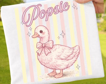 Dopsie PNG: Cute Duck Retro Stripes Pink Preppy Aesthetic Farm Animal Birthday png Watercolor Clipart (Digital Download)