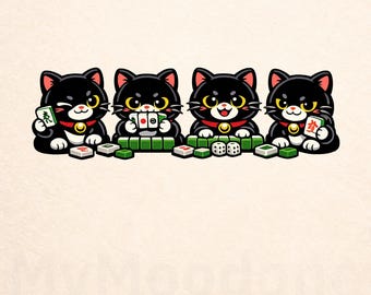 Cute Mahjong Cat PNG | Kawaii Cat Mahjong Design | Lucky Cat Game Shirt | Digital Download