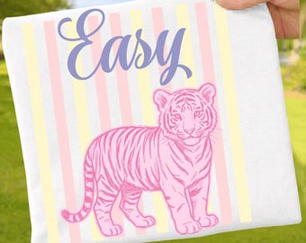 Everyday Easy Tiger PNG: Retro Tiger Stripes Pink Preppy Aesthetic Summer Coastal png Watercolor Clipart (Digital Download)