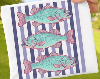 Everyday Summer Crappie PNG: Coastal Fish Retro Stripes Pink Preppy Aesthetic Beach Vacation png Watercolor Clipart (Digital Download)