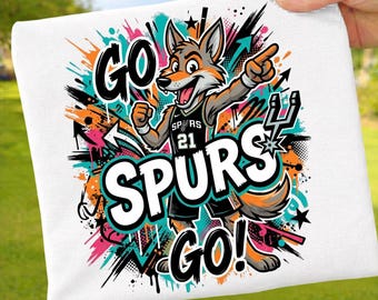 Go Spurs Go Mascot PNG: San Antonio Spurs Cartoon Basketball Fan png Colorful Graffiti Sports Art (Digital Download)