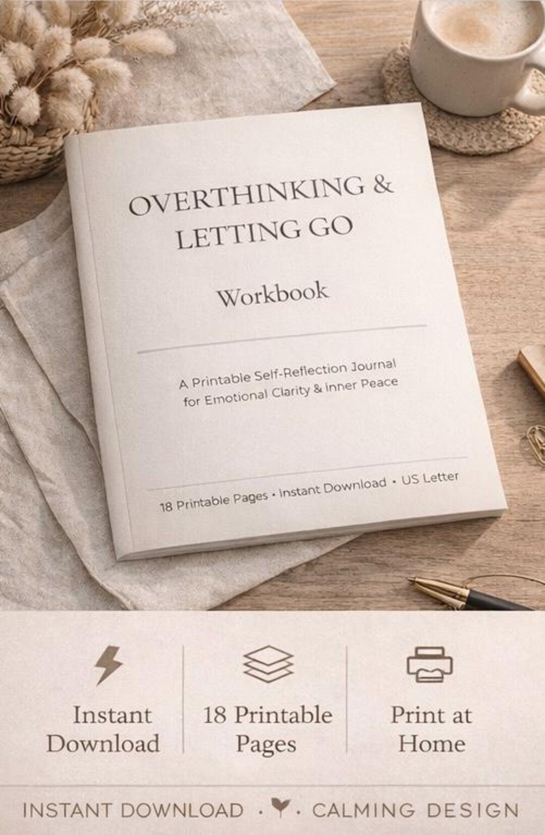 Overthinking Workbook Printable PDF, Letting Go Journal, Self ...