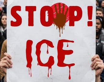 Znak „Stop protestom ICE” | Plakat aktywisty na rzecz sprawiedliwości imigracyjnej (do pobrania w wersji cyfrowej)