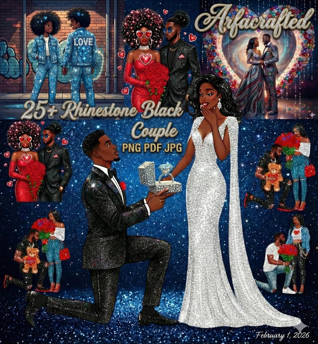Black Love Valentine Clipart | African American Couple PNG Bundle ...