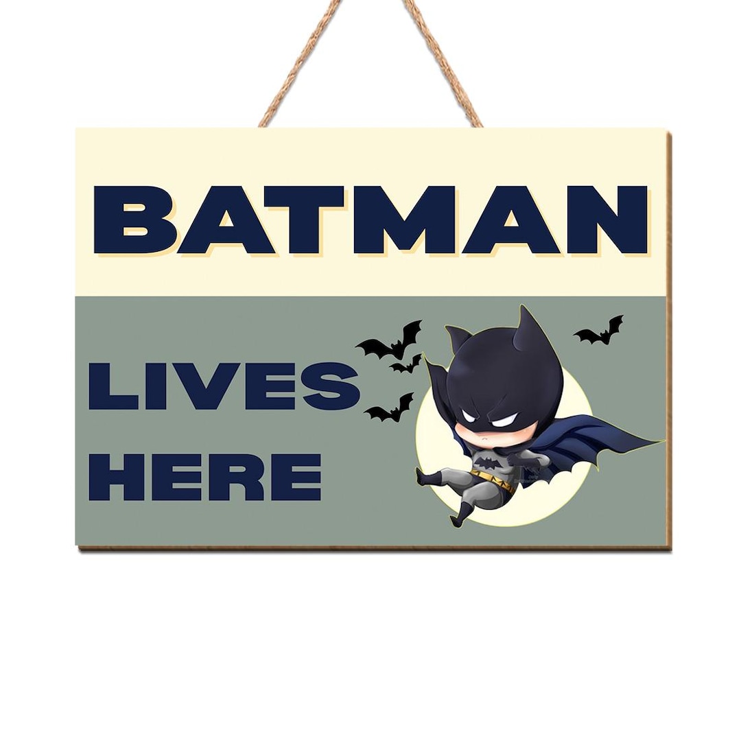 Welcome Sign – “batman Lives Here” MDF Wood With Flying Batman & Moon ...