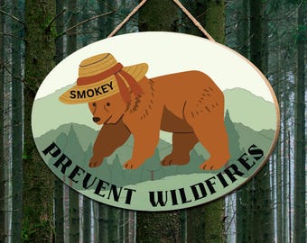 Bord voor preventie van bosbranden Smokey Bear, natuurbrandveiligheidsdecor, Smokey Bear kunst aan de muur, Forest Service Awareness Sign, Cabin Lodge Decor Gift