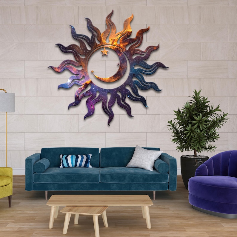 Galaxy Sun and Moon Metal Wall Art – Cosmic Celestial Decor - Etsy