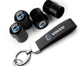 Volvo Tire Valve Caps + Suede Keychain Set – Car Accessories