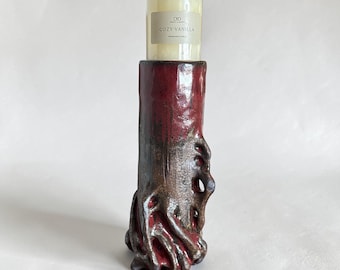Organic Ceramic Candle Holder – Handmade Wabi Sabi Sculptural Decor