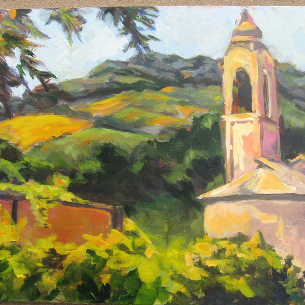 Italy Tuscan Landscape Painting- 16 x 20 Original Acrylic on Canvas, "A Glimpse of Italy"