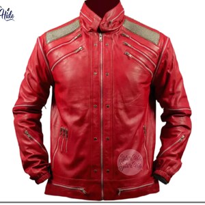 Giacca in pelle rossa premium con cerniere multiple - Capospalla da uomo in stile biker anni '80 con spalle in rete