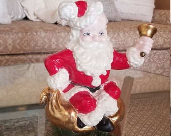 Vintage Ceramic Santa Clause 1950s Christmas Red and Gold Holiday Decor