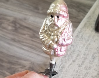 Antique early 1900s Belsnickle Mercury Glass Clip on BelsnickleSanta Christmas Tree Ornament Pink and White Germany