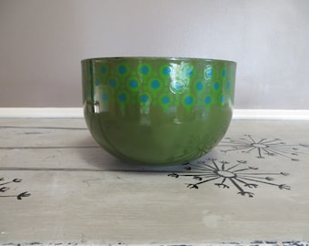 Green Enamel Bowl Merrill Ames VEFA Epicure Enamelware Mid Century Enamel Bowl Modern Enamelware West Germany Lollypop Green and Blue