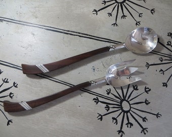 Danish Modern Salad Servers Sterling and Rosewood Spoon and Fork Serving Utensils Taxco Salad Fork and Spoon Serving Spoon Serving Set