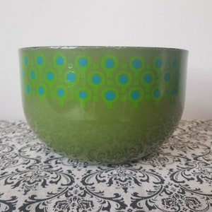 Green Enamel Bowl Merrill Ames VEFA Epicure Enamelware Mid Century Enamel Bowl Modern Enamelware West Germany Lollypop Green and Blue