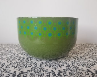 Green Enamel Bowl Merrill Ames VEFA Epicure Enamelware Mid Century Enamel Bowl Modern Enamelware West Germany Lollypop Green and Blue