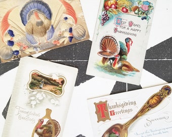 Vintage Thanksgiving Postcards 1900s Antique Postcards Embossed Turkey Fall Decor