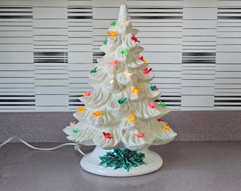 Vintage White Ceramic Christmas Tree 16" Musical Tree Jingle Bell Rock Light up Ceramic Tree Grandmas Chic Christmas