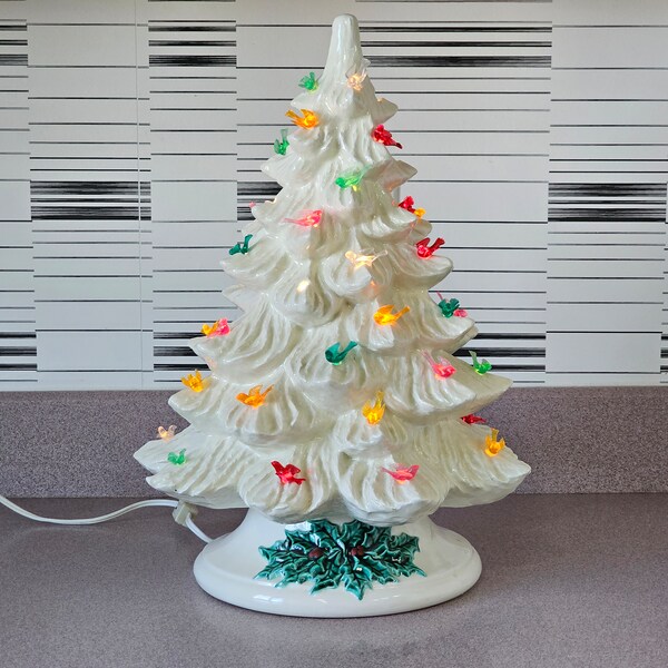 Vintage White Ceramic Christmas Tree 16" Musical Tree Jingle Bell Rock Light up Ceramic Tree Grandmas Chic Christmas