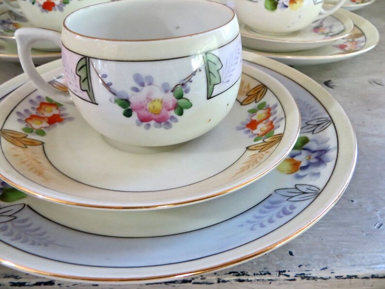 Hand Painted Tea Set Porcelain Snack Set Meito China Luncheon Etsy