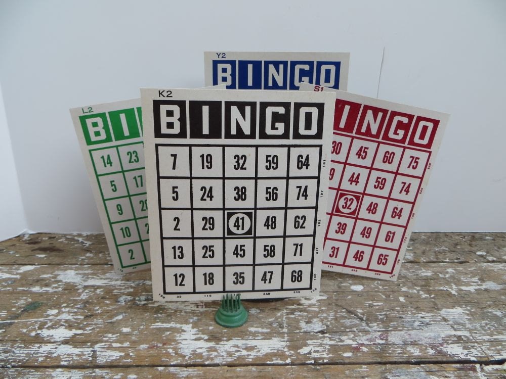 Bingo Cards Vintage Bingo or Beano Game Red Blue Green and Etsy