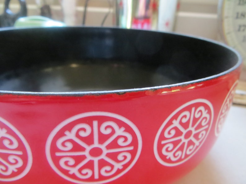 Mid Century Fissler Asia Red Enamelware Bowl Steel Bowl MCM Medallions Modern Bowl image 7