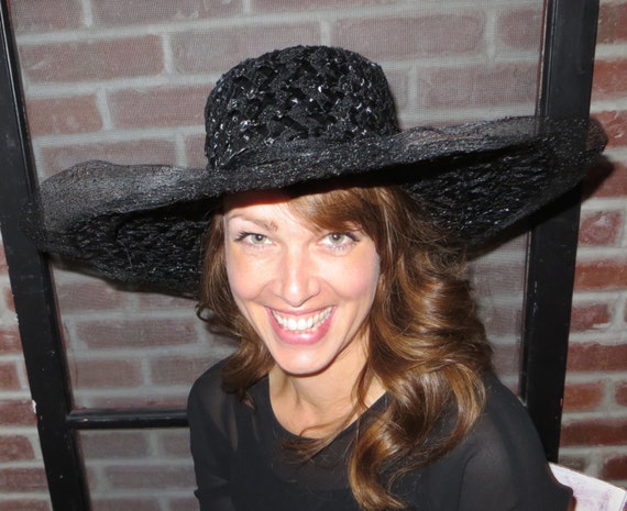 Black Hat Large Hat Womens Hat Woven Hat Sun Hat M