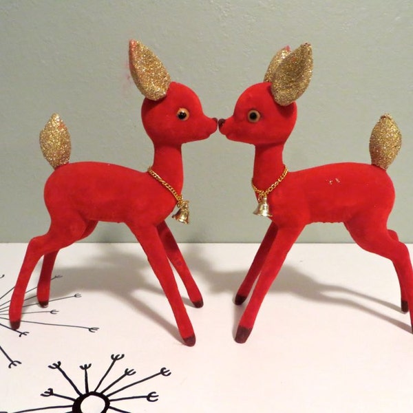 Vintage Reindeer Red Deer Velvet Reindeer Christmas Deer Red and Gold Holiday Decor Rudulph Retro Chistmas Decor