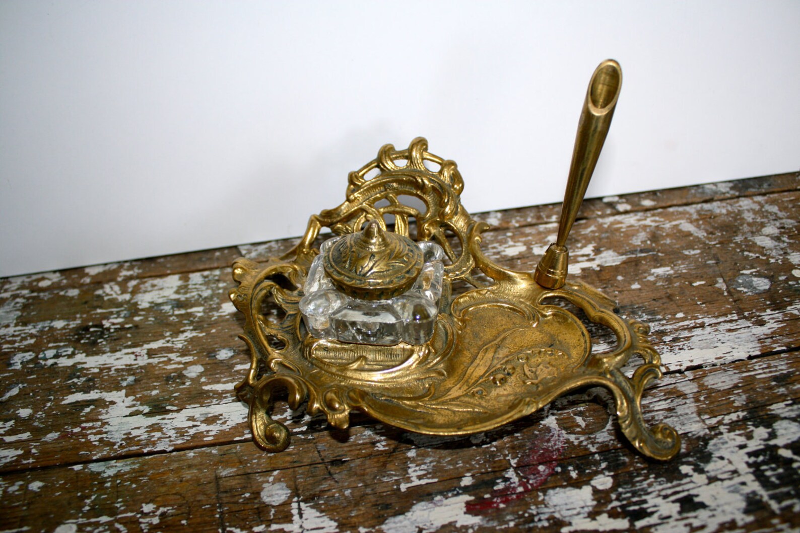 Ink Well Brass Vintage Quill and Stand Inkwell Feather Pen Etsy