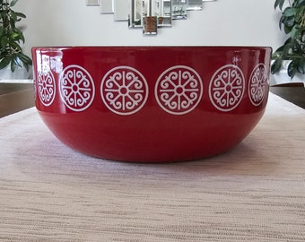 Mid Century Fissler Asia Red Enamelware Bowl Steel Bowl MCM Medallions Modern Bowl