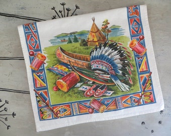 Fall Kitchen Towel Cotton G W Prismacolor Kitchen Towel American Indian Teepee Colorful Kitchen Towel Retro Towel Vintage Dish Towel