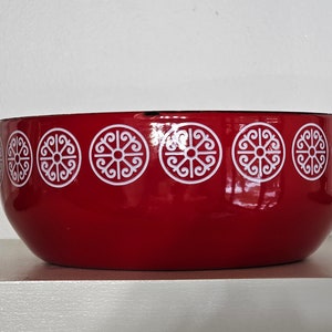 Mid Century Fissler Asia Red Enamelware Bowl Steel Bowl MCM Medallions Modern Bowl image 2