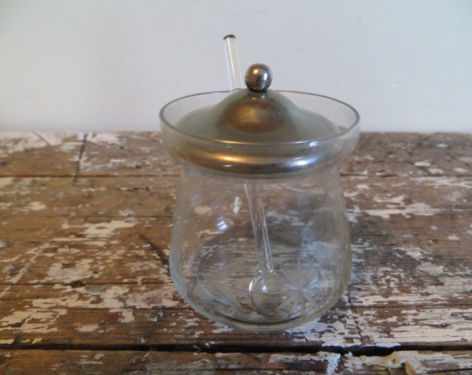 Vintage Glass Salt Jar Mustard Jar Etched Glass Mustard Jar Etsy
