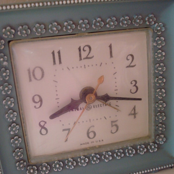 Vintage Clock Vintage Electronics Blue Shabby Chic Clock Flowers General Electric