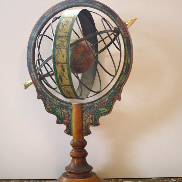 Vintage Globe Wooden Unique Italian Zodiac Globe