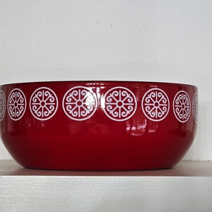 Mid Century Fissler Asia Red Enamelware Bowl Steel Bowl MCM Medallions Modern Bowl image 1